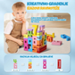 Promotivni oglas za Kinderspeech koji prikazuje dječaka s drvenim brojevima za slaganje i tekstom o razvijanju osjećaja za brojeve kroz kreativno građenje.