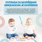 Promotivni oglas za Kinderspeech grickalice s dvije bebe i tekstom o ublažavanju nelagode pri nicanju zubića.